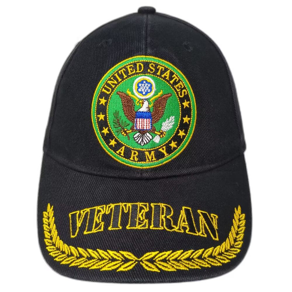 Eagle Emblems US Army Veteran Hat Black Yellow Baseball Cap One Size Slideback
